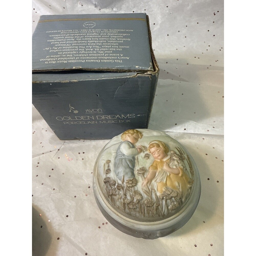 Avon Golden Dreams Porcelain Music Box 1985 Vintage - Plays Sunshine of My Life